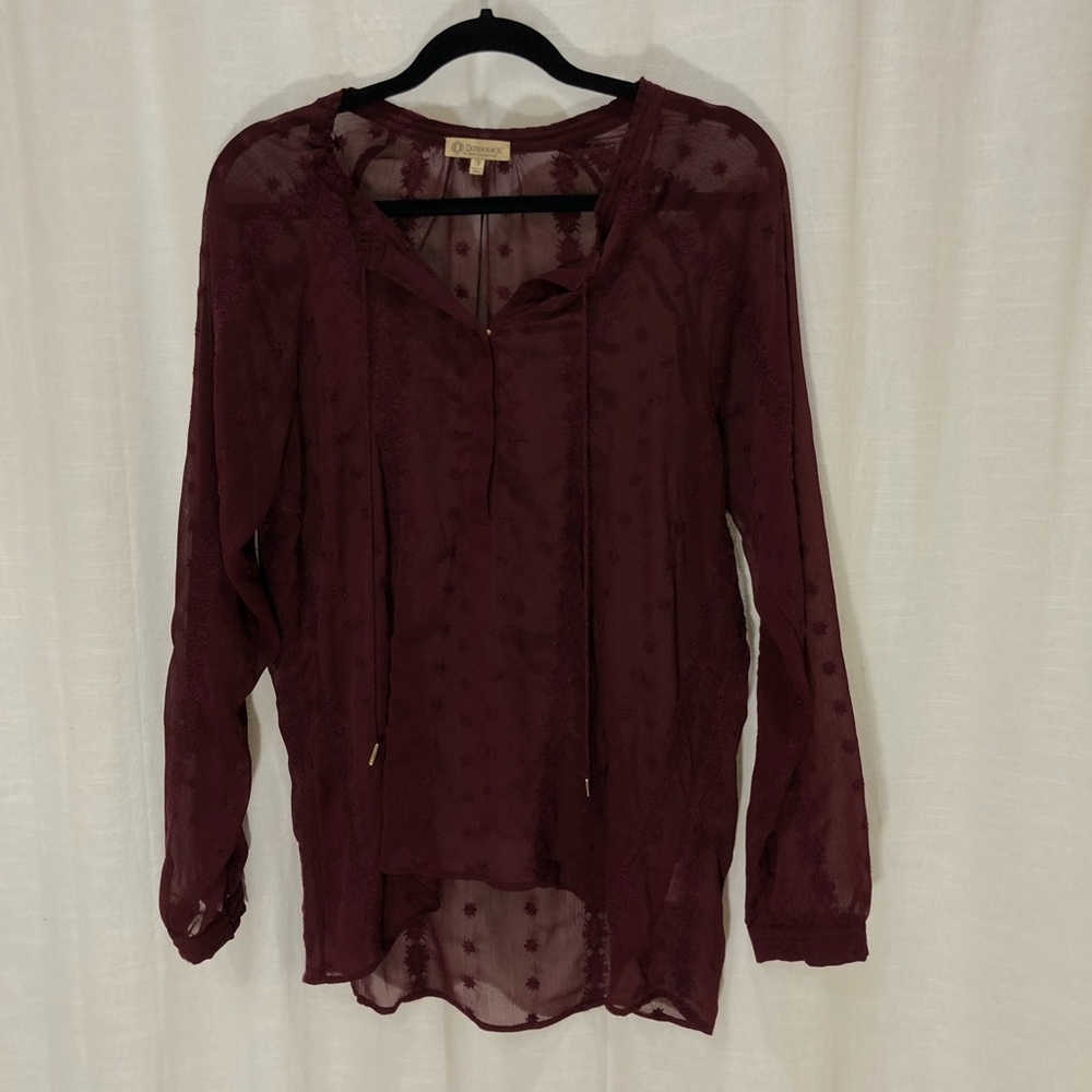DEMOCRACY wine colored boho embroidered top / blouse